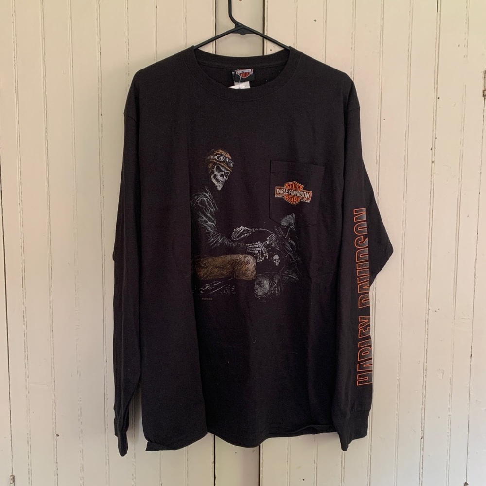 NWT Harley Davidson Rome Italian long sleeve skeleton motorcycle tee shirt - L
